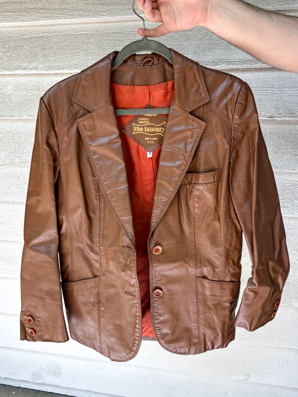 Vintage Montgomery Ward The Tannery Brown Leather Blazer- Women's Size 13/14